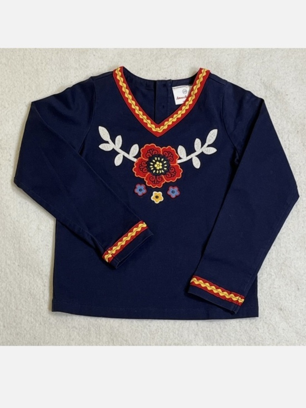 Hanna Andersson Kids Girls Blue Cotton V-Neck Top Size 110 5T